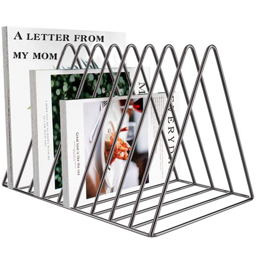 VOSTOR Files Folder Stand Desktop File Organizer, Vinyl Records Holder Book Shelf Magazine Rack, 9 Slot File Sorter Eye-catching Decoration for Indoor Office Home, Photograph props (Diamond Black)