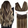 GOO GOO Wire Hair Extensions Human Hair, 4/26/4 Chocolate Brown with Honey Blonde Balayage 14inch 75g, Invisible Wire Hair Extensions with Transparent, Seamless Fish Line Hairpiece