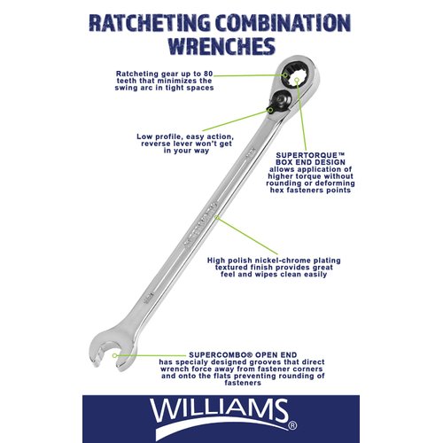 Williams JHW1214MRC 14mm Reversible Ratcheting Combination Wrench Metric, 12 Point