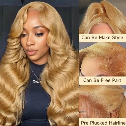 yeeport Honey Blonde Wig Human Hair 13x6 28 Inch Blonde Lace Front Wigs Human Hair Pre Plucked 27# Colored 180% Density Body Wave HD Lace Frontal Wigs Human Hair Glueless Wigs Human Hair