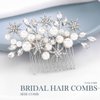Asooll Pearl Bride Wedding Hair Comb Silver Rhinestone Bridal Side Combs Star Hair Accessories for Bride and Bridesmaid