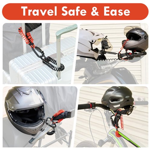 Avoeco Motorcycle Helmet Lock-with Two Cables & PIN Locking Carabiner for Extra Security-Ideal Lock for Bike Helmets, Phone Mount, Bag, Luggage, Multifunctional Accessory, Perfect Travel Companion