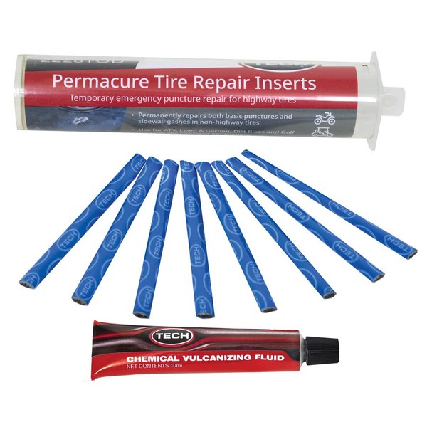 TECH Permacure Tire Repair Refill Kit - The Ideal Size Tire Repairs and Tools for Passenger Cars, Light Trucks, SUVs, Trailers, ATVs, Golf Carts, Farm Equipment and More (8 Repairs, No Tools)
