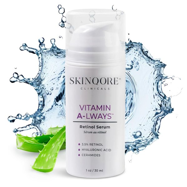 Skinqore Clinicals Retinol Serum | Anti Aging Hyaluronic Acid and Ceramides | Face Moisturizer Brightening Firming | Gentle Exfoliation with Soothing Aloe Vera | USA Made Natural Skincare - 1 Oz