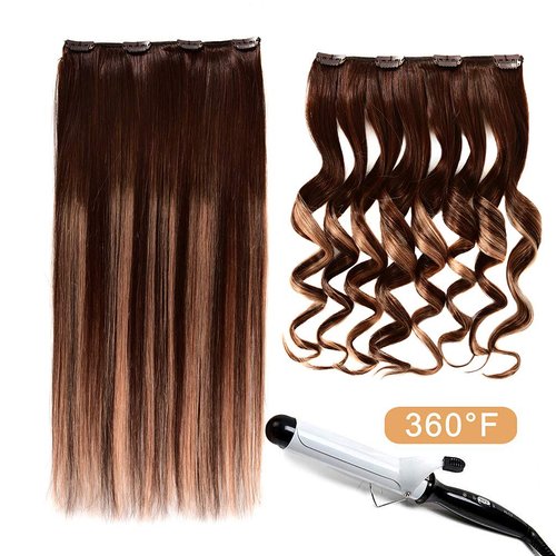 5 Pieces 18" Remy Clip in Hair Extensions Human Hair Chocolate Brown to Honey Blonde Highlight Brown Ombre - Silky Straight Short Thick Real Hair Extensions for Women (18 inches, (4T27) P4, 90grams)