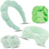 SuPoo 6pcs Green Spa Headband Sponge Face Wash Headband and Wristband Set Makeup Head Band Puffy Skincare Headband Terry Cloth Wrist Towels Hair Band for Washing Face Padded Headwear with Hair Ties