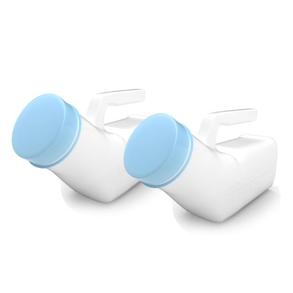 Urinals for Men 1000ml with Glow in The Dark Leak-Resistant Lid Cap for Easy Use, Portable & Lightweight Plastic Pee Bottles for Travel, Elderly, and Incontinence Care Pack of 2