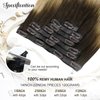 Moresoo Seamless Clip in Hair Extensions Human Hair Balayage Real Hair Clip in Extensions Ombre Brown to Light Brown with Golden Blonde Seamless Hair Extensions Clip in Human Hair 22inch 7pcs 120g