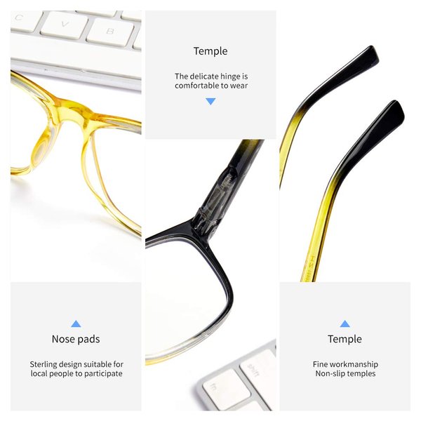 K KENZHOU Progressive Multifocus Wide Square Frame Reading Glasses Blue Light Blocking for Women Men No Line Multifocal Readers