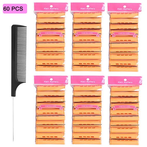 60pcs Perm Rods Set for Natural Hair Cold Wave Rods Hair Rollers for Women Hair Curling Rods for Long Medium short Hair Curler Styling DIY Hairdressing Tools（Orange）