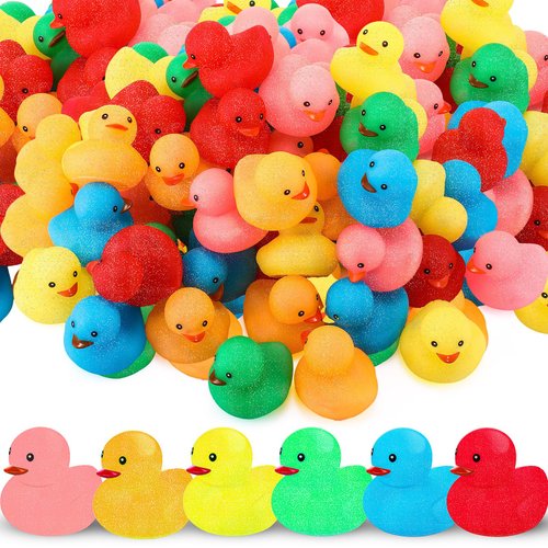 Syhood 60 Pcs Glitter Rubber Ducks 2" Colorful Rubber Duckies Fidget Toy Small Assorted Rubber Ducky for Bath Birthday Gifts Stress Relief Summer Beach and Pool Activity Cruise Decorations