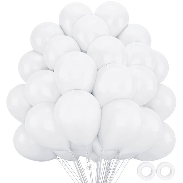 Moukiween White Balloons 12 inch -70 pcs Matte White balloons Pearl White Balloons for Wedding Engagement Bridal Shower Birthday Party Decorations