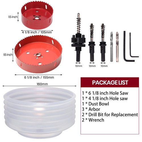 6 1/8 inch & 4 1/8 inch Hole Saw for Recessed Light,105mm & 155mm Handy Hole Saw Kit Set(6 1/8 & 4 1/8 inch), red