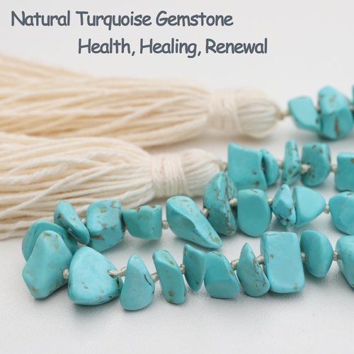 Natural Gemstone Bead Garland with Tassel,31inch Farmhouse Rustic Country Table Decor Prayer Healing Beads Boho Wall Shelf Hanging Decoration (Turquoise)