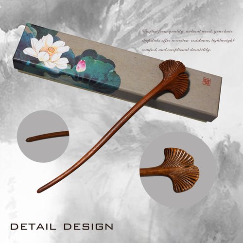 JULIYOOYOO Traditional Chinese Hair Sticks, Retro Wooden Hair Pins, Used for Long Hair Accessories Buns, Hanfu Dressing Accessories（Ginkgo Biloba）