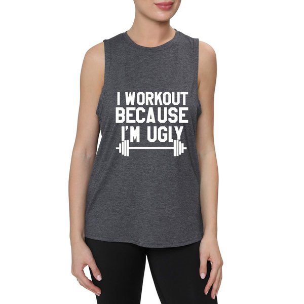 FANNOO Womens Workout Muscle Tank Tops-Humor Funny Saying Fitness Gym Lift Graphic Sleeveless Shirts for Women Grey