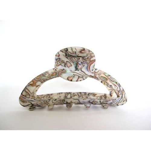 Generic Rounded gray abalone sea shell effect hair claw clamp clip fine thin hair