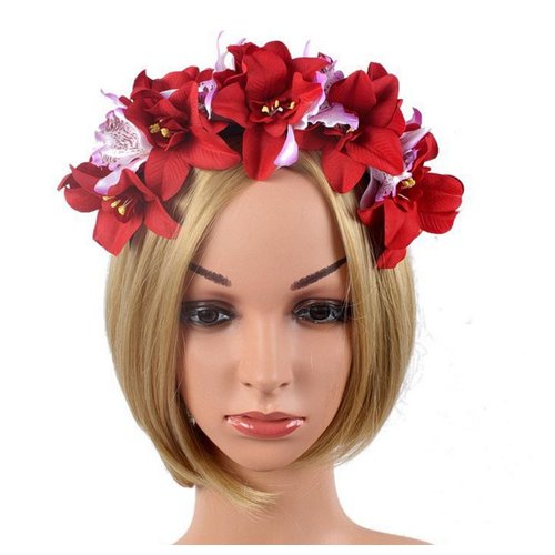Mexican Flower Crown Headband Halloween Hairband Rose Flower Crown Headpiece Floral Hair Accessories for Carnival Party Costume