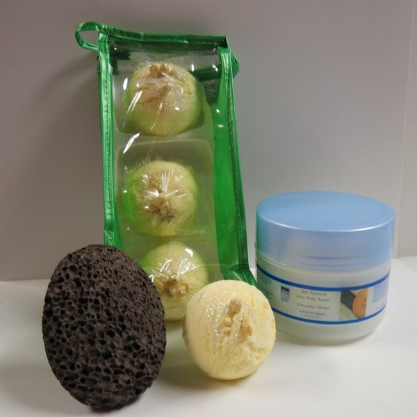 Bath Bomb Products - Bubble Bath Truffles: Coconut Lime 3 Pack Bath Truffles, 8 oz Cucumber/Melon Shea Body Butter and Pumice Stone by Dead Sea Spa Care, Bubble Bath, Bubble Truffles, Bath Truffle