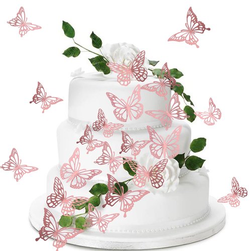 40 PCS Lively 3D Butterfly Cupcake Toppers Laser Cut Hollow Butterfly Cake Decorations for Baby Shower Wedding Anniversary Birthday Party Supplies Butterfly Wall Decor Mixed Styles Rose Gold