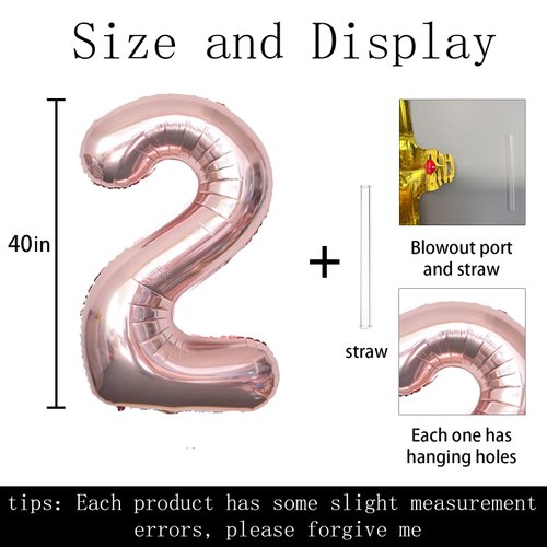 40 inch Big Size Number 2 Foil Helium Balloons Birthday Party Celebration Decoration, Digital Decorations Supplies, Wedding Anniversary Inch Decoration Kids(Rose Gold,Number 2)