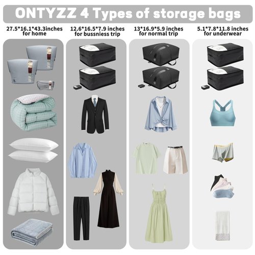 ONTYZZ Travel Vacuum Compression Bags Reusable Compression Bag with IP67 Waterproof Zipper Space Saver Vacuum Bags for Suitcase,One Pack Black