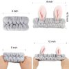 YISSION 6Pcs Face Wash Headbands and Wristbands Set Bunny Ears Headbands Spa Headband Makeup Headband Skincare Headbands with Wristbands for Women Girls Washing Face(Gray White)
