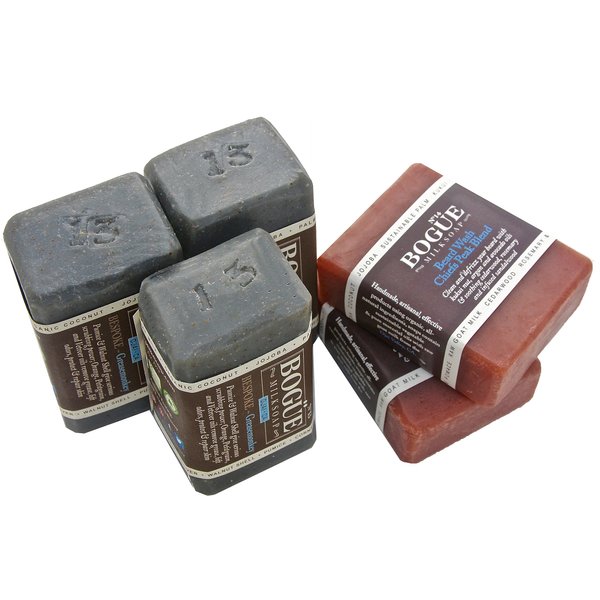 Handmade Goat Milk Soap 5 bar Giftset BOGUE- No.13 & No.14 BESPOKE Greasemonkey Aggregates Remove Grease & Heal and Beard Wash 'Chiefs Peak' Blend to Clean & Defrizz Beards