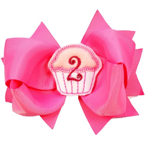 Happy Birthday Monogrammed Cupcake Hair Bow w/Added Crochet Headband (Year 2)