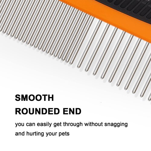Cafhelp Metal Dog Comb, Cat Comb with Rounded and Smooth Ends Stainless Steel Teeth and NonSlip Grip Handle, Professional Dog Grooming Tools for Removes Tangles and Knots, Greyhound Comb, Pet Comb