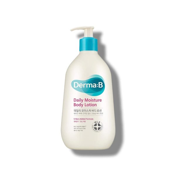 DERMA B Daily Moisture Body Lotion, Non-Greasy Long-Lasting Moisturizer for Dry & Sensitive Skin with Olive Oil & Allantoin, Woody & Powdery Scented Skincare with Panthenol,13.5 Fl Oz, 400ml,Kbeauty