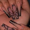 Coffin Press on Nails Long length Fake Nails Black Butterfly False Nails with Design Silver Glitter Rhinestones Stick on Nails Full Cover Black French Tip Glossy Acrylic Glue on Nails for Women 24Pcs