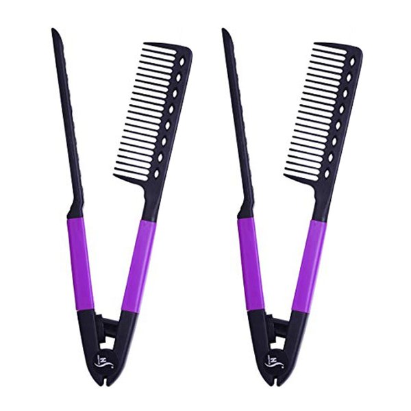 Herstyler Straightening Comb for Hair - Flat Iron Comb for Great Tresses - Hair Straightener Comb with A Grip - Keratin Comb for Knotty Hair - Hot Iron Comb to Smooth Hair - Trendy Set of 2 - Purple