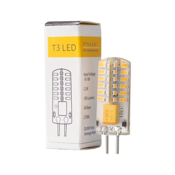 Pro-Trade T3 LED 2.5W 180 Lumens 2700K G4 Bi-Pin Base PT-T3-2.5-27 25,000 Hours Omnidirectional 10-15V Low Voltage 12v Landscape Lighting Bulb Dimmable Lamp