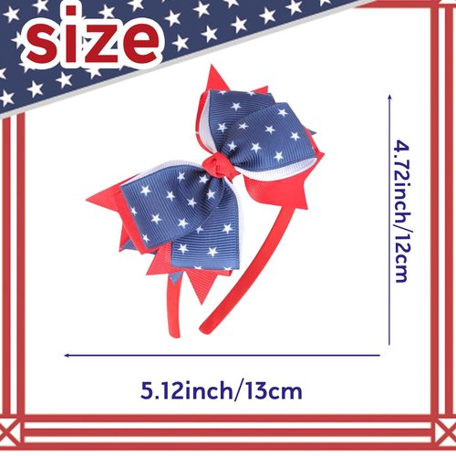 AIUPUOC Star Headband for Girls Cute Hair Bow Back to School Hair Accessories Red White and Blue Headband Patriotic Hair Accessories Memorial Day Accessories Headpiece (Red Blue, Medium)