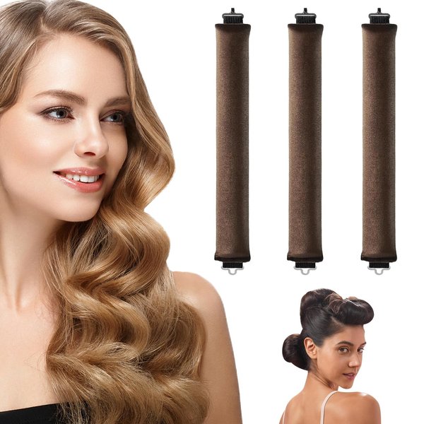 ZhangXF Heatless Curls Hair 3PCS Heatless Curling Rods Overnight Blowout Hair Curlers to Sleep in for Women (Coffe)