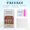 Medium Almond Press on Nails Pink Fake Nails French Tips False Nails with Rainbow Colorful Swirls Flower Pattern Designs Summer Acrylic Stick on Nails Artificial Glue on Nails for Women & Girls 24 Pcs