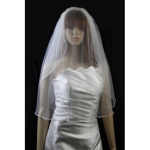 Bridal Wedding Veil Ivory 2 Tiers Long Fingertip Length With Rhinestone Edge