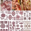 8 Sheets Temporary Tattoo Stickers Red Brown Fake Tattoo Lace Floral Temporary Waterproof Body Art Long Lasting Stickers Beach Festivals Wedding Party Decorations