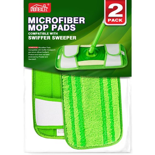 HOMEXCEL Microfiber Mop Pads Compatible with Swiffer Sweeper Mops, Reusable and Machine Washable Floor Mop Pad Refills, Mop Head Replacements for Multi Surface Wet & Dry Cleaning, Pack of 2