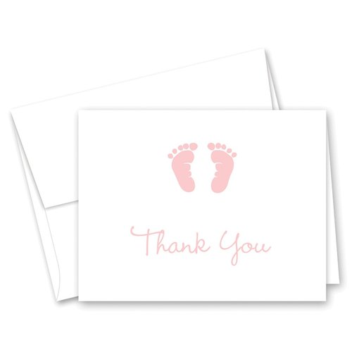 50 Pink Baby Footprint Girl Baby Shower Thank You Cards