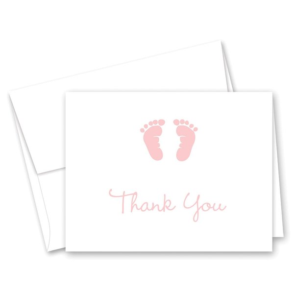 50 Pink Baby Footprint Girl Baby Shower Thank You Cards