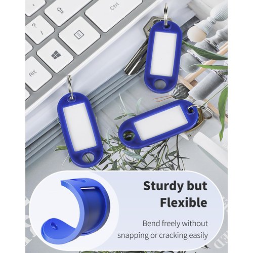 Uniclife 40 Pieces Key Tags 2 Inch Soft Plastic Key Chain Tags with Blank Paper Labels Clear Windows Protective Films and Split Rings Flexible Item Identifiers, Blue