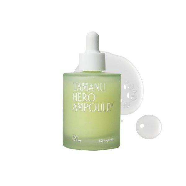 PINKWONDER Tamanu Hero Ampoule⁺ 1.69oz (50ml), Tamanu Oil and Green Tea Wate for Acne Treatment, Daily Face Serum with Soothing and Refreshing, Korean Skincare