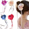 4 Pcs Artificial Flower Hair Clip With Ribbon, Simulated Butterfly Orchid Flower Bohemian Hawaiian Hairpin claw clip Headdress for Seaside Holiday, Birthday, Wedding Hair Accessories