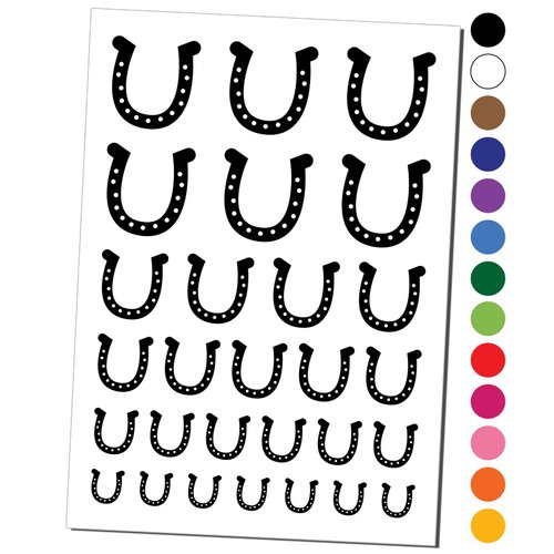 Horseshoe Lucky Temporary Tattoo Water Resistant Fake Body Art Set Collection - Black (One Sheet)