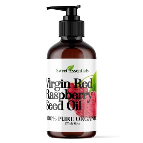 Sweet Essentials 100% Organic Red Raspberry Seed Oil - Imported From Chile - 8oz with Pump - Virgin/Unrefined - 100% Pure - Cold-Pressed - Natural Moisturizer for Skin, Hair and Face