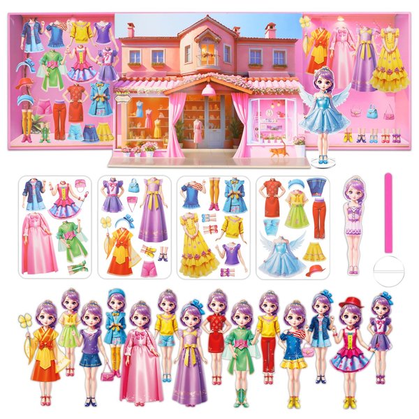 Yuzee Paper Dolls Stickers - Magnetic Dress Up Dolls for Girls - Toddler Travel Toys - 1 Paper Doll and 33 Clothing Accessories with 3D Magnetic Game Scene, Foster Creativity and Imagination (Joy)