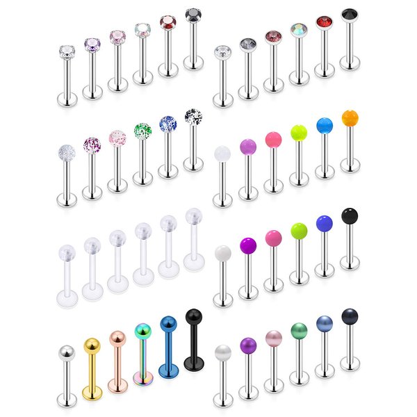 SCERRING 16g Lip Rings Labret Monroe Lip Rings Nail Tragus Helix Cartilage Earrings Studs Ring Medusa Piercing Jewelry Retainer 8mm 48PCS