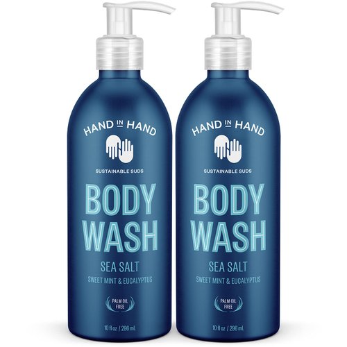 Hand in Hand Body Wash, Gentle Cleanser For All Skin Types, 10 Fl Oz, Sweet Mint & Eucalyptus, Sea Salt Scent, 2 Pack